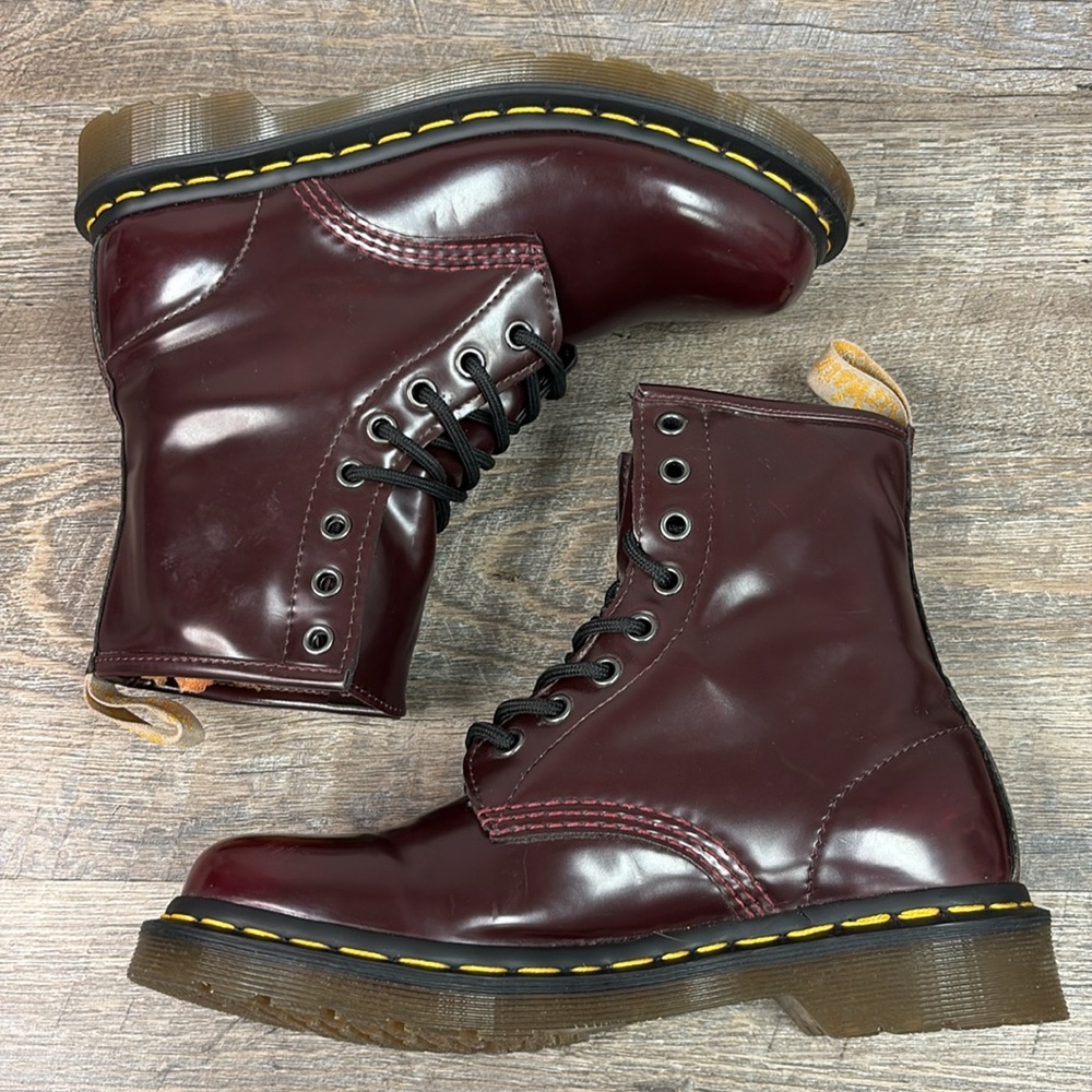 SOLD IN STORE Dr. Martens 1460 Vegan Leather Lace Up Boots in Cherry Size 7 - Picture 4 of 10